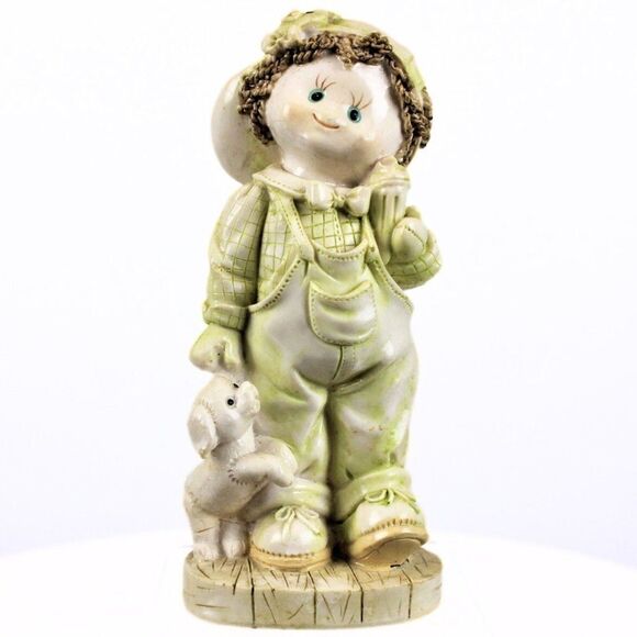 2 Vintage Figurines Boy & Girl Grannycore Kitsch Cottagecore Polystone Statues - Picture 2 of 11